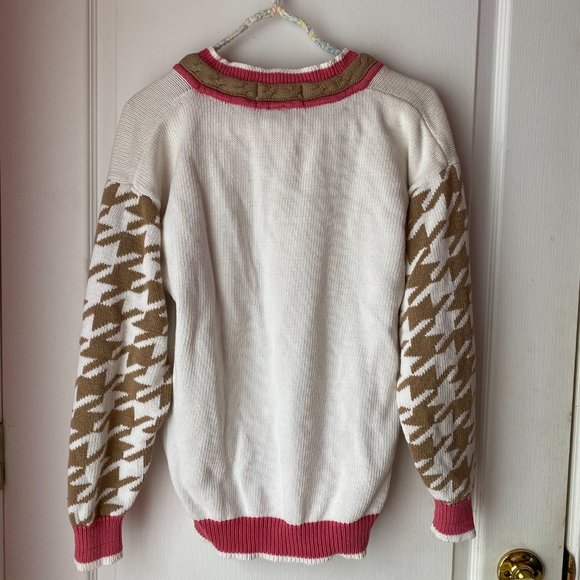 Izod White Pink Brown Preppy Sweater L 90s - Picture 2 of 4